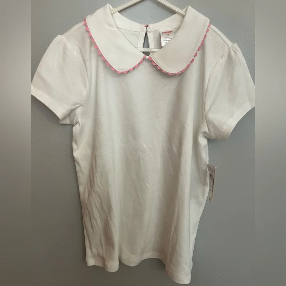 Gymboree NWT White‎ knit top with pink trim. Size 12